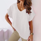 Women batwing Sleeve V-Neck Solid T-Shirt