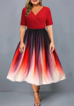 Kurzärmliges Kleid mit V-Ausschnitt und Farbverlauf für Damen