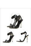 Women Pointed Toe Metal Lock Stiletto Sandals