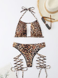 Women Leopard Lace-Up Two Pieces Swimwear