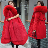 Women Winter Padding Fur Collar Loose Sherpa Parka Coat