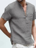 Men Casual Short Sleeve Solid Shirt