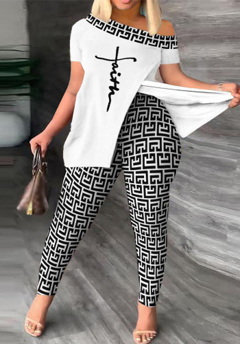 Women Summer Print Off-Shoulder Top and Pant Two-Piece Set