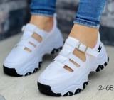 Women Round Toe Platform Low Top Buckle Flat Sneakers