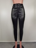 Women's Leather Pants Stylish Slim Lace-Up Leather Pants