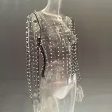 Spring Summer Women's Bubble See-Through Mesh Long Sleeve Top