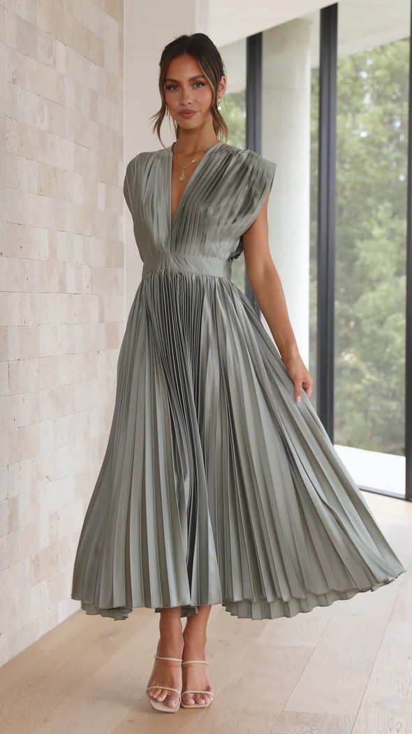 Grey Pleated Dress 
