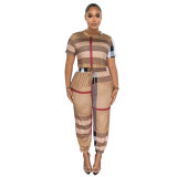 Spring Summer Casual Women's Chaps Style Plaid Print Casual Set