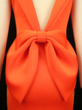 Spring/Summer Round Neck Sleeveless Slit Long Dress V-Back Bow Dress