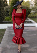 Robe de soirée élégante à col carré et à manches longues et à taille haute