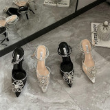 Women's shoes flower rhinestone transparent pointed toe stiletto high-heeled sandals