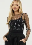 Spring Summer Women's Bubble See-Through Mesh Long Sleeve Top