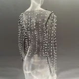 Spring Summer Women's Bubble See-Through Mesh Long Sleeve Top