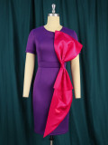 spring color contrast Bodycon Career wind big bow decoration dress Bow Dress
