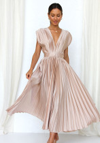Frühlings-Sommer-reizvolles Plissee-Kleid-beiläufiges lockeres ärmelloses Kleid mit Reißverschluss