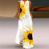 Summer Women's Sleeveless Long Dress V Neck Printed Vintage Dress