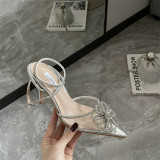 Women's shoes flower rhinestone transparent pointed toe stiletto high-heeled sandals