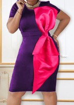 printemps contraste de couleur Bodycon Career vent grand arc décoration robe Bow Dress