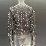 Spring Summer Women's Bubble See-Through Mesh Long Sleeve Top