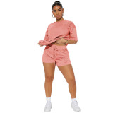 Ladies Fashion Casual Ripped Solid Color Two-Piece Set