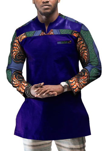 Katoenen blouse voor heren met Afrikaanse print