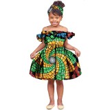 African printed batik full cotton children's girls suspenders skirt