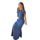 Spring Summer Casual Short Sleeve Two-Piece Casual Holidays Women's Pocket Skirt Set