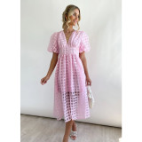 Spring Summer Fashion Solid Balloon Sleeve A-line Casual Party Dress for Women