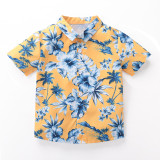 Children's shirt summer short-sleeved boy trendy two-piece set boy handsome clothes yellow flower Shirt shorts set