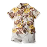 Children's clothing beach multi-color floral shirt boy shorts two-piece set