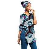 African full cotton batik printing ladies Three-Piece top + headscarf + earrings