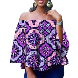 African style printed women's short-sleeved slim top