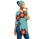African full cotton batik printing ladies Three-Piece top + headscarf + earrings