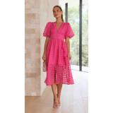 Spring Summer Fashion Solid Balloon Sleeve A-line Casual Party Dress for Women