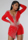 Autumn and winter women's sexy v-neck Beaded Tight Fitting long-sleeved Jumpsuit for women