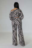 Spring Women's Slim Fit Slash Shoulder Stripe Chic Top Pants Two-Piece set
