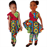 African Ethnic Print Girls Dress and Pants two piece Set