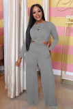 Spring Solid Lace-Up Long Sleeve Two-Piece Pants Set