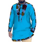 Casual Cotton Men's African Clothing Dashiki Patchwork Long Sleeve Top Bazin Ridge Traditional African Clothing