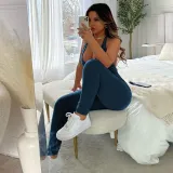 Summer V-neck Halter Neck Sexy Low Back Sports Slim Jumpsuit Women
