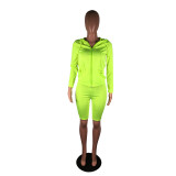 Women's Fashion Casual Long Sleeve Hoodie Shorts Athletic Two-Piece Set