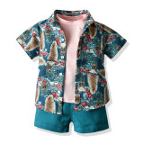 Children's Clothing Children's Solid T-Shirt Short Sleeve Floral Shirt Shorts Three-Piece Children Set