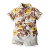 Children's clothing beach multi-color floral shirt boy shorts two-piece set
