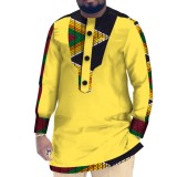 Casual Cotton Men's African Clothing Dashiki Patchwork Long Sleeve Top Bazin Ridge Traditional African Clothing