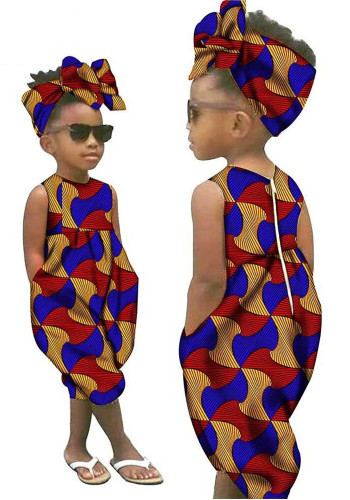 アフリカプリントバティックフルコットン子供服ジャンプスーツ