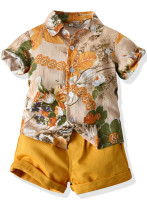 Children's clothing beach multi-color floral shirt boy shorts two-piece set