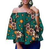 African style printed women's short-sleeved slim top