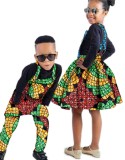 African printed batik full cotton children's wear parent-child wear men's overalls + women's skirt