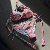 Women Floral Totem Lace-Up Two Pieces Swimwear