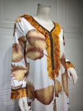 Women Big Leaf Print Muslim Patchwork long gown